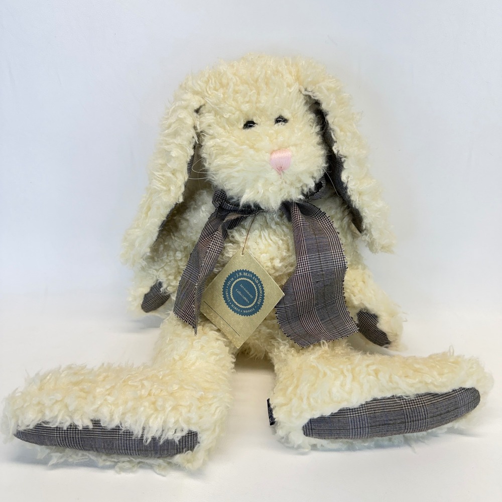 Boyds Collection JB Bean and Associates Cream Plush Bunny Rabbit Plaid Bow 18in